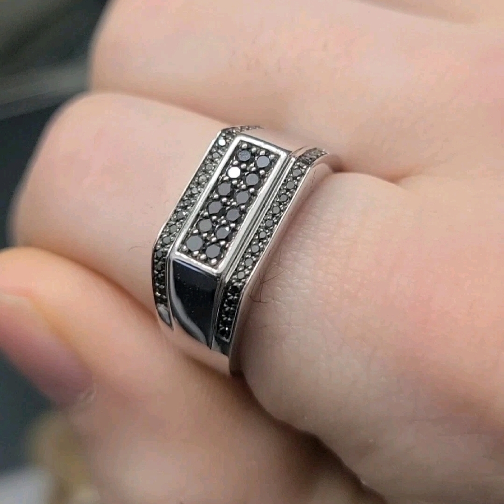 Men's Silver and Black Ring